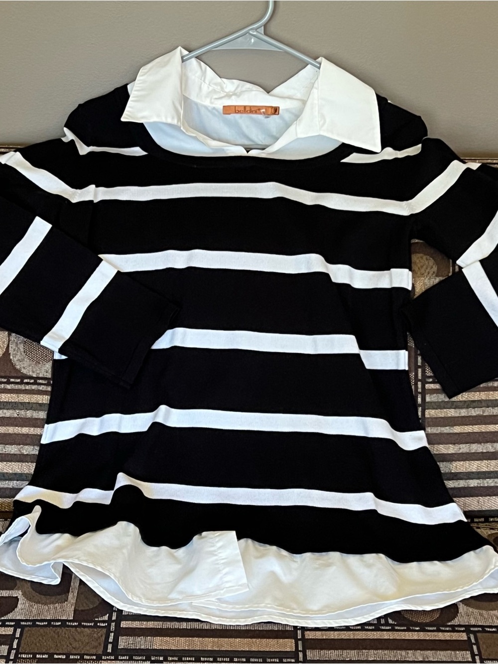 Woman’s Black & White Striped Layered-Look Top